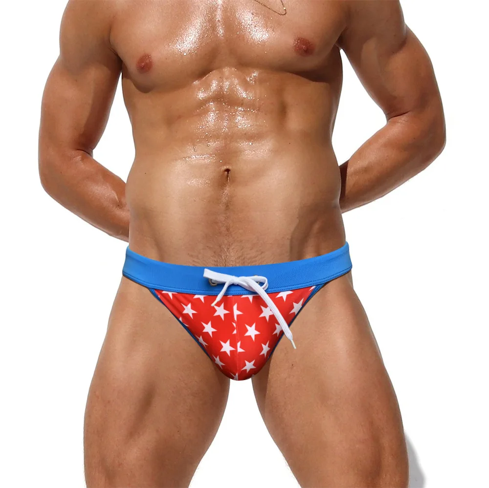 

T7 star print sexy tight men swimwear pool swimming bikinis low waist men swimsuits swim trunk hot men swim briefs bathing suits