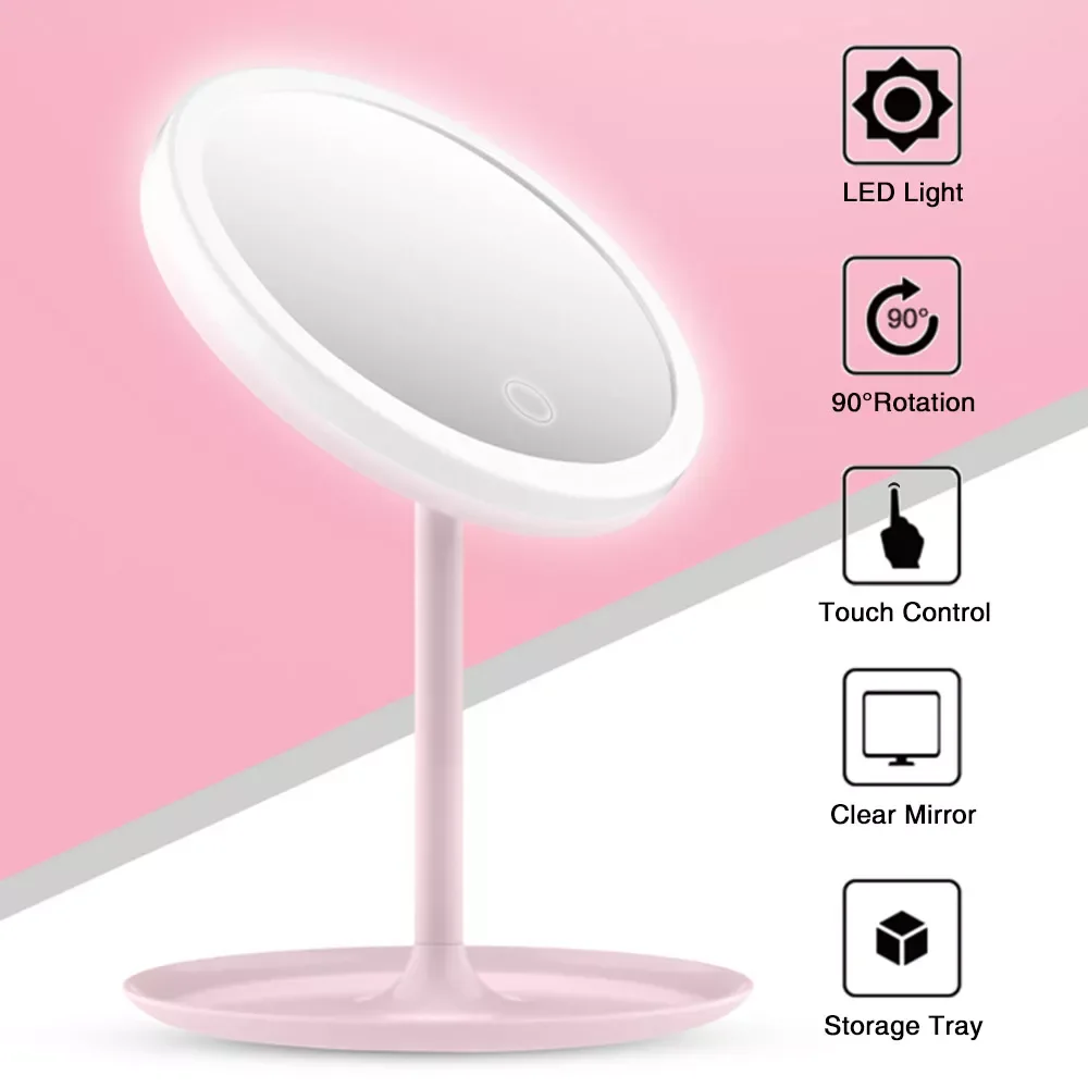 

NEW2022 Degree Rotation Makeup Vanity Mirror Table Cosmetic Round Shape Mirrors Dimmable LED light Make Mirrors for gift