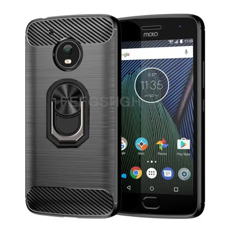 

Capa For Moto G5 G5S Plus Brushed Carbon Fiber Soft Silicone Case For Motorola P50 P30 Play Magnetic Ring Stand Cover