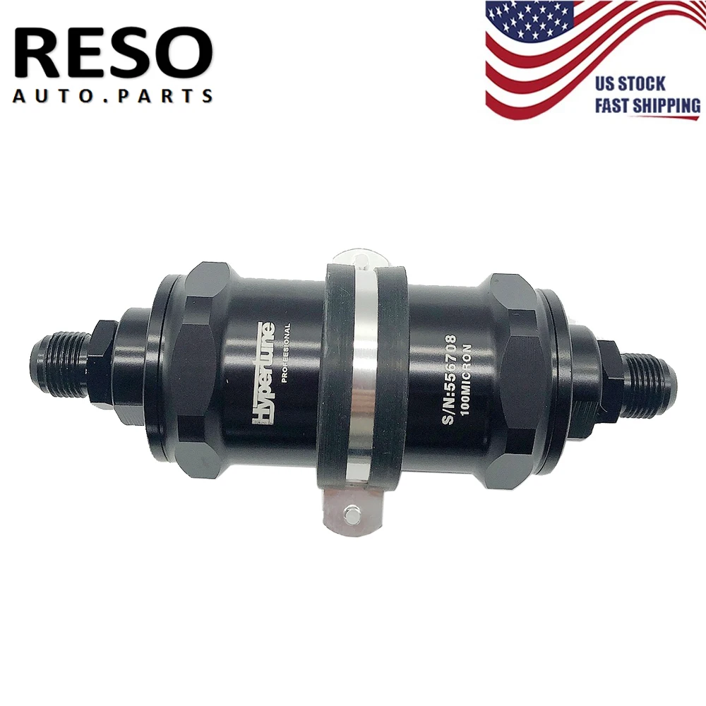 

RESO--Black Inline Fuel Filter E85 Ethanol AN6 / AN8 / AN10 With 100 Micron Stainless Steel Element 6AN 8AN 10AN