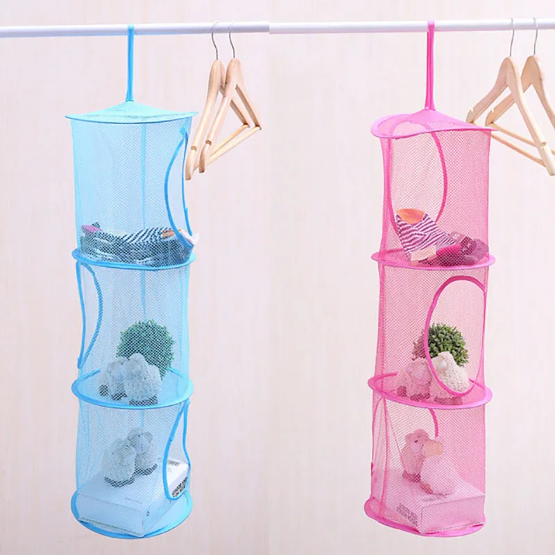 

1Pcs Pure Color Storage Basket Nylon/Wire Cylindrical Hanging Type Drying Baskets Multiple Layers