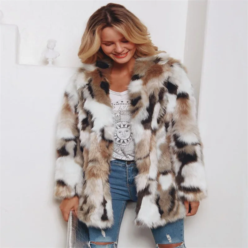 Autumn faux mink leather jacket womens Suit collar Color mixing warm fur leather coat women slim jackets jaqueta de couro