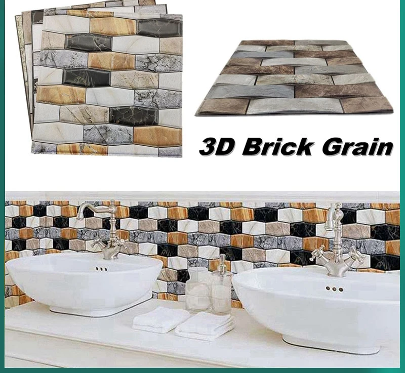 

Stylish 30x30cm 3D PVC Waterproof Self-Adhesive Marble Pattern Wall Sticker Brick Grain Wall Paper for Bathroom