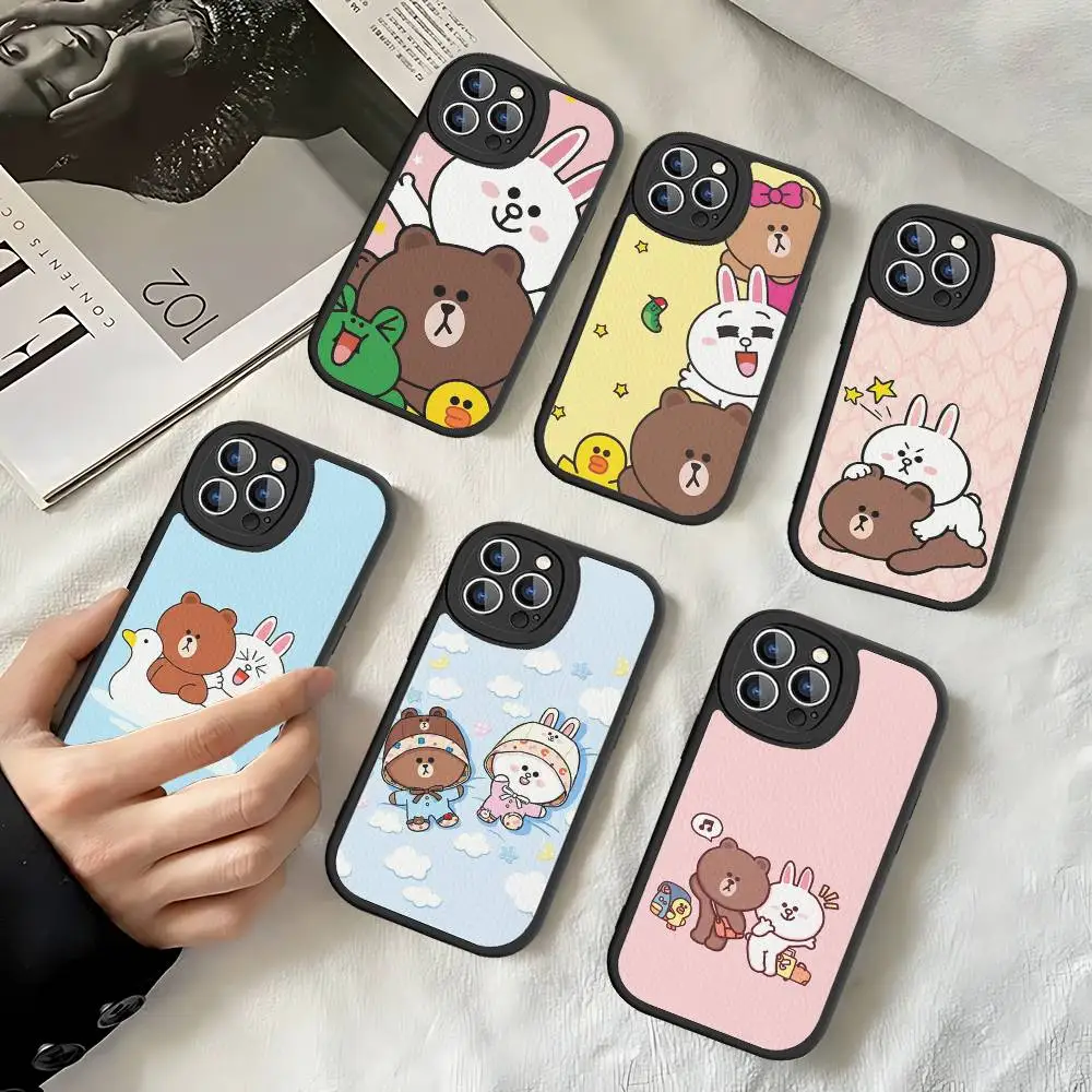 Фото Милый мультяшный чехол C-Cony B-Brown для iPhone 16 15 14 13 12 11 Pro Max Plus, противоударный кожаный чехол №1