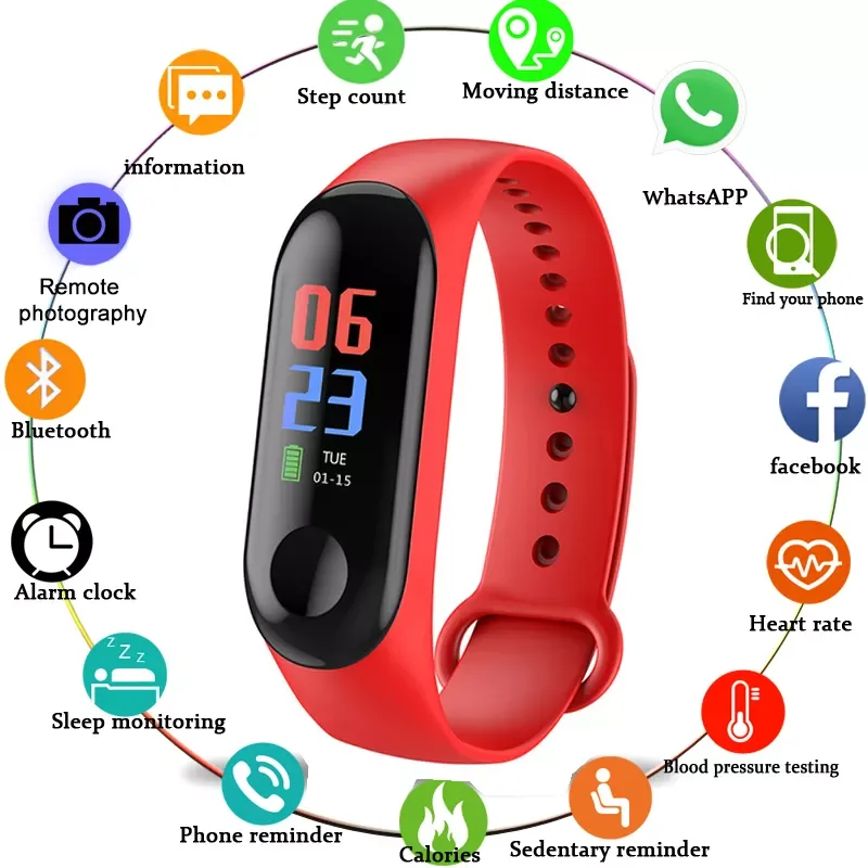 

M3 Smart Watch Digital Wristwatch For Men Women Fitness Tracker Heart Rate Monitor Smart Sport Bracelet Alarm Clock Lover Watch