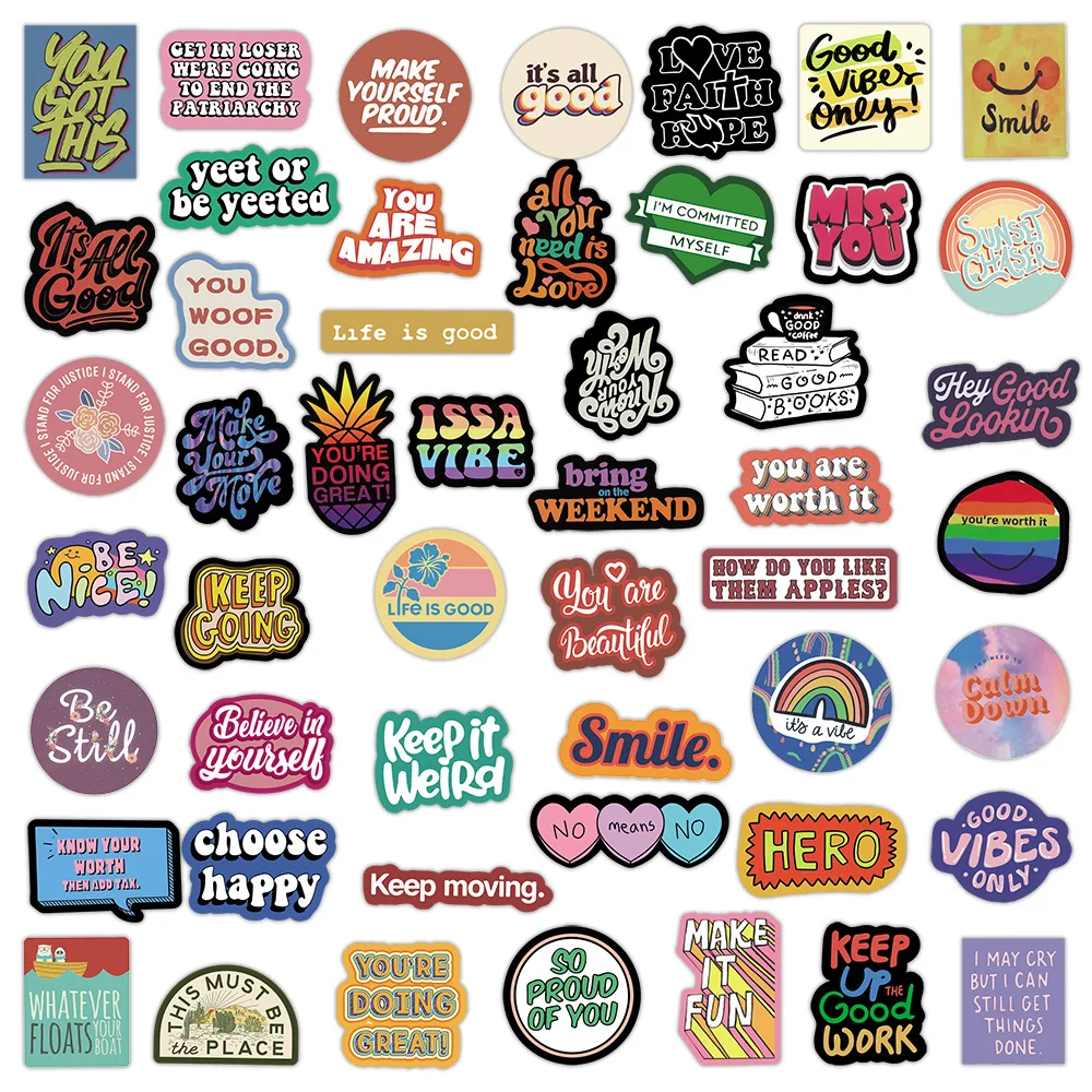 10/30/50 Pcs Colorful Motivational Phrases Sticker Quotes Sentences Waterproof for Phone Laptop Office Study Room Graffiti Decal images - 6