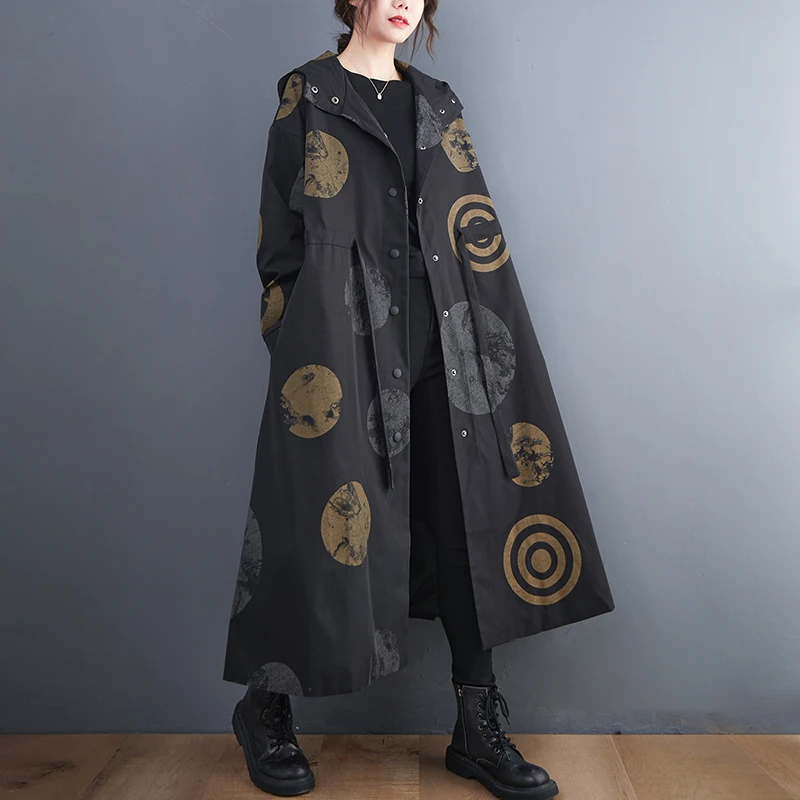 

2023 Spring Autumn Korean Fashion New Office Lady Long Sleeve Woman Coat Plus Szie Cotton Casual Hooded Long Windcoat Women Coat