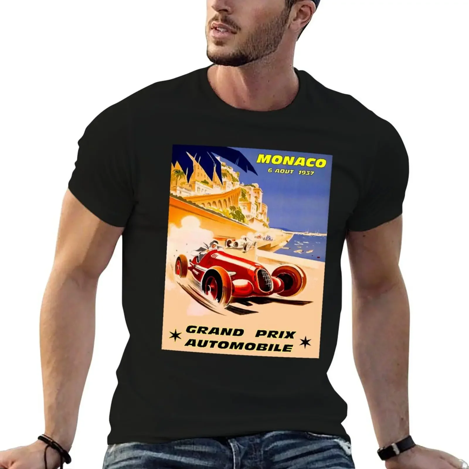 МОНАКО Винтажная футболка с принтом Grand Prix 1937 года тяжелая уличная одежда тяжелые