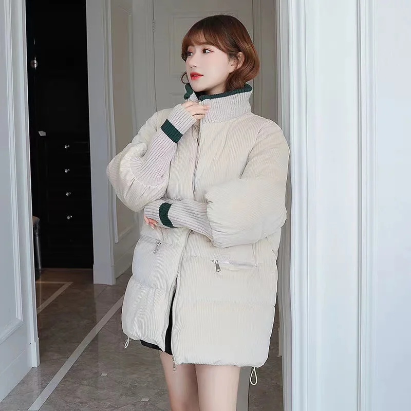 Korean Loose 2022 Winter Woman Jacket Corduroy Cotton Padded Coat Lady Parka Loose Student Bread Clothing thickened Outerwear