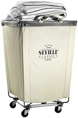 

Commercial Heavy Duty Rolling Steel Frame Laundry Hamper Canvas Cart Bin w/Wheels for Hotel, Home, Closet, Bedroom (Patented), 1