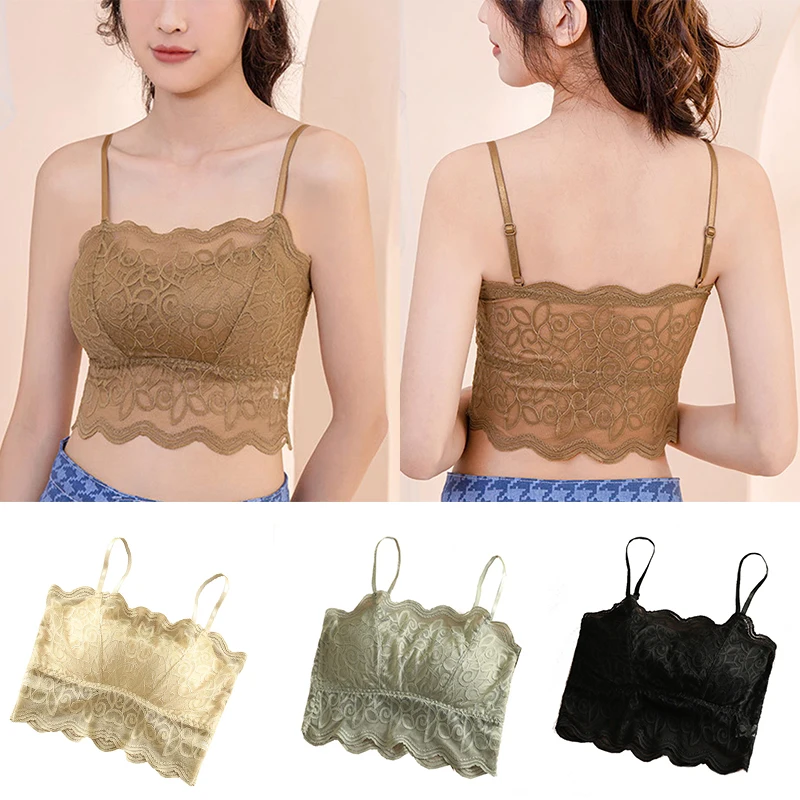 

Solid Color Bralette Top Camisole Padded Crop Top Sexy Lingerie Lace Tank Camisoles Women Fashion Camis Sleep Tops Breathable