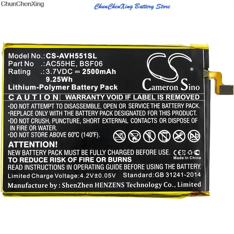 

Cameron Sino 2500mAh Battery AC55HE,BSF06 for Archos 55 Helium Ultra,A55 Helium