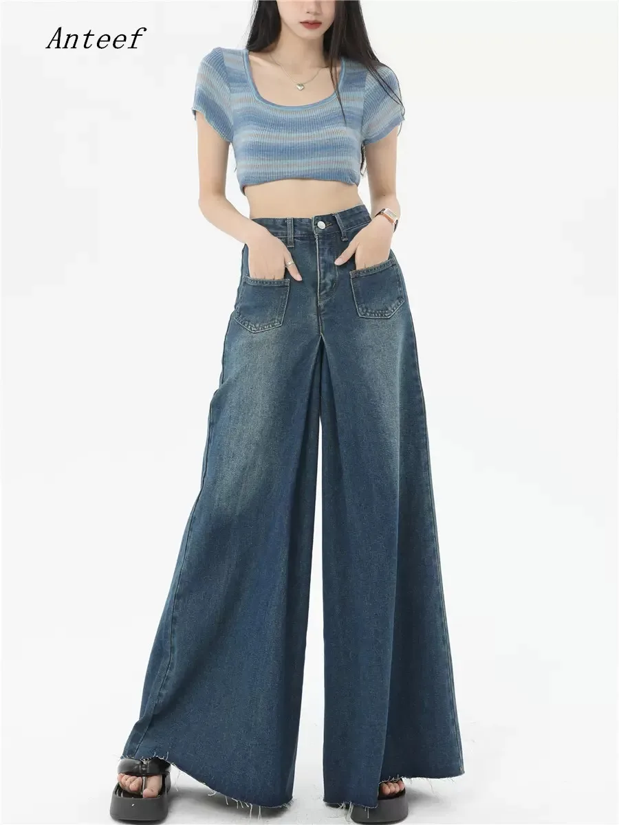 

Весна Лето Осень повседневные свободные новые мешковатые джинсы винтажные джинсы для женщин высокая талия 2023 джинсовые брюки Широкие брюки