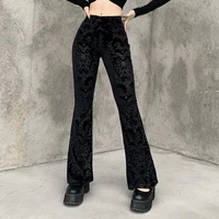 gothic printed black pants fashion retro harajuku high waist flared pants womens high street punk high waist black pants