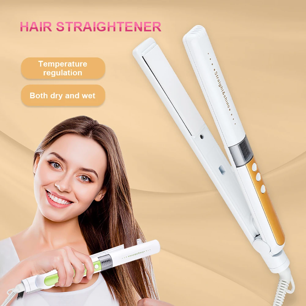 Professional Hair Straightener Salon 42W Fast Heating Flat Iron Plate Roller＆Straight Dual-use Wavy Curly Tempering Straighten