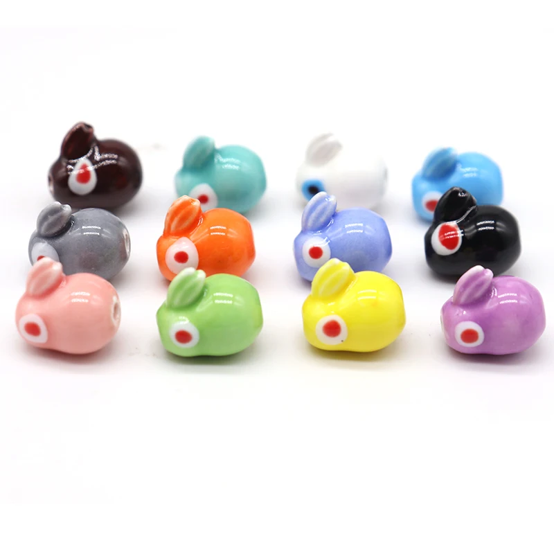 

Cute Rabbit Ceramic Beads For Jewelry Making DIY Handicraft Colorful Small Animal Shaped Loose Beads Wholesale