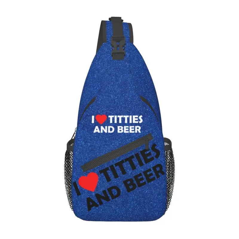 

Fashion I Heart Titties And Beer Crossbody Sling Backpack Men Shoulder Chest Bag for Camping Biking