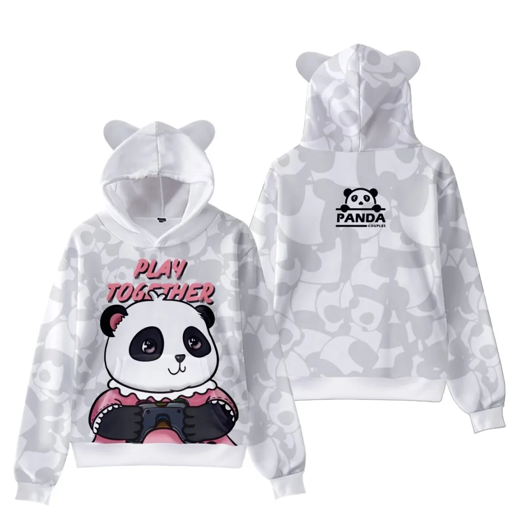 

Толстовка с капюшоном для мальчиков и девочек, Модный свитшот с 3D рисунком животных, панды, кошачьи ушки, Повседневный пуловер на осень