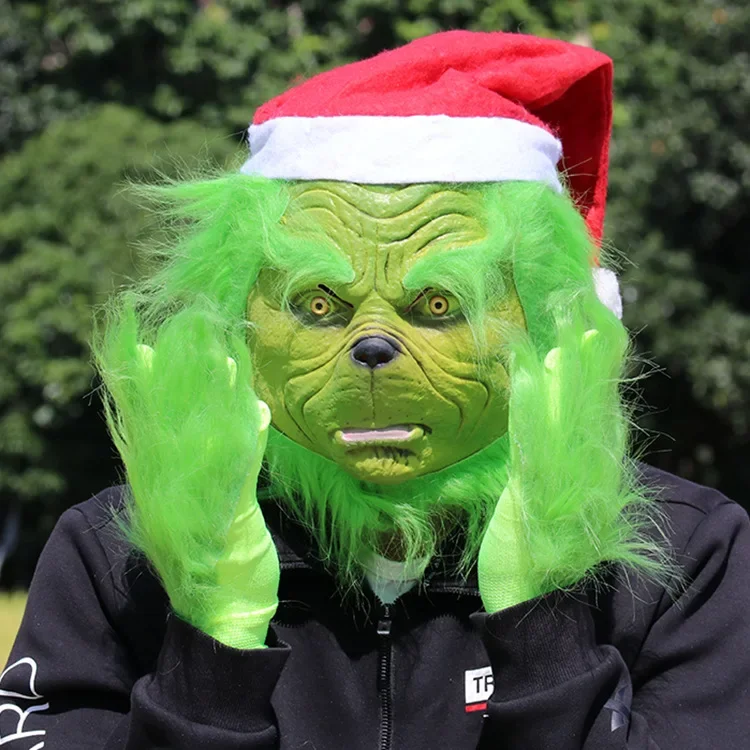 Реалистичная маска зеленоволоса монстра рождественская гарнитура