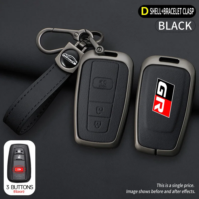 Фото Чехол-держатель для автомобильных ключей из сплава и кожи для Toyota Corolla, Prius, Camry 70, CHR, C-HR, RAV4, Altis, Land Cruiser, Prado №5
