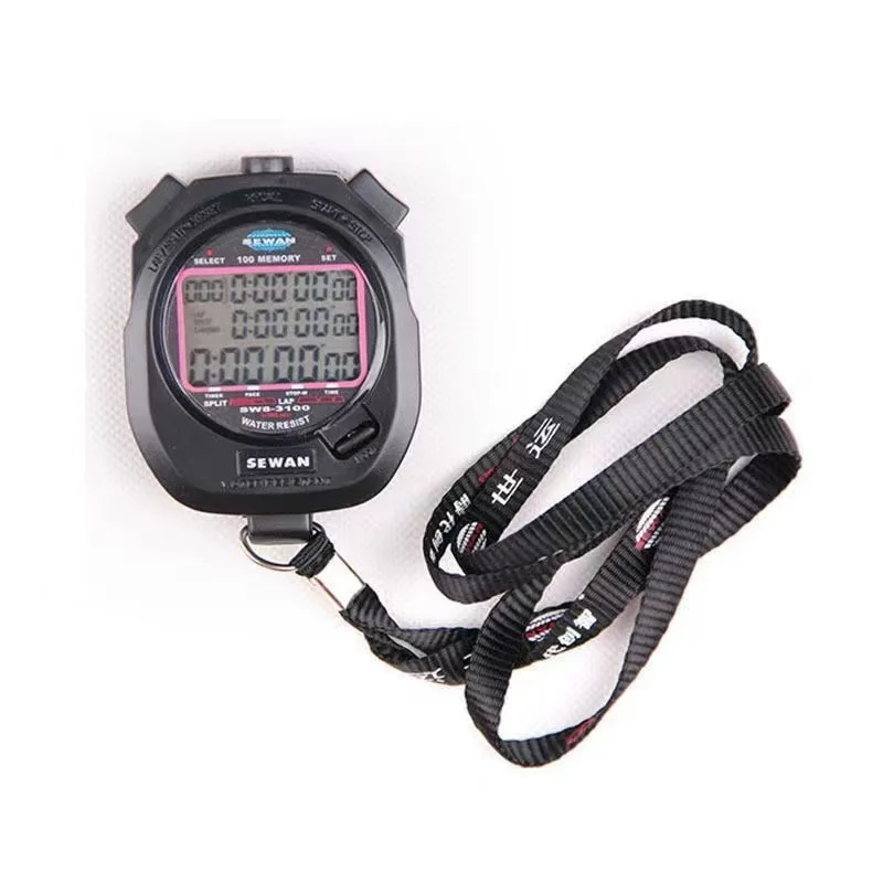 

Stopwatch SW8-3100 Digital Chronograph 1/100 Second Sports Stop Watch Counter Timer 3 Row 100 Memories Lap Split