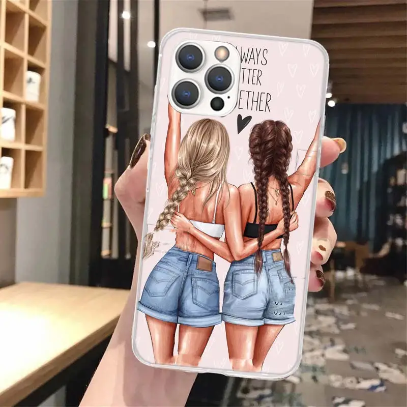 Чехол для телефона с рисунком девочек Best Friends Forever BFF мягкий чехол iPhone 13 12 Mini 11 Pro Max X