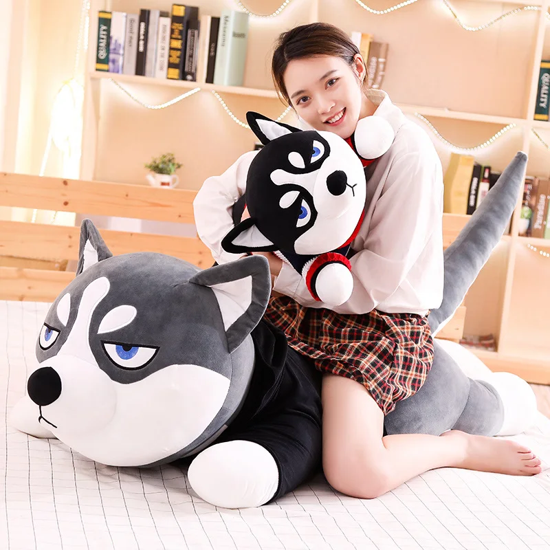 

80/100cm Funny Dressed Husky Pillow Stuffed Doll Stripe Sweater Soft Husky Lying Plush Toy Cute Dog Animals Kids Birthday Gift