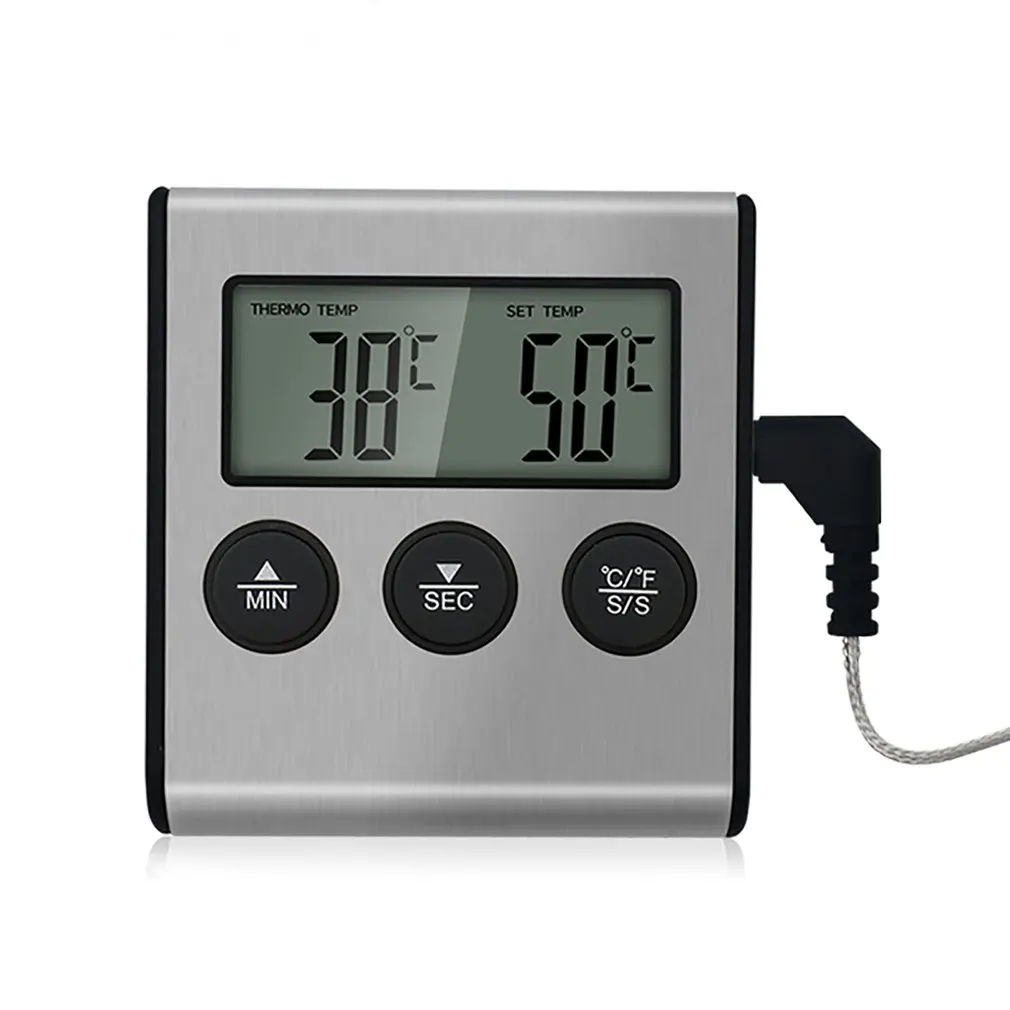

Цифровой Кухонный Термометр с ЖК-дисплеем, Длинный зонд, термометр для гриля, духовки, пищи, мяса, будильник, таймер, измерительные инструмен...