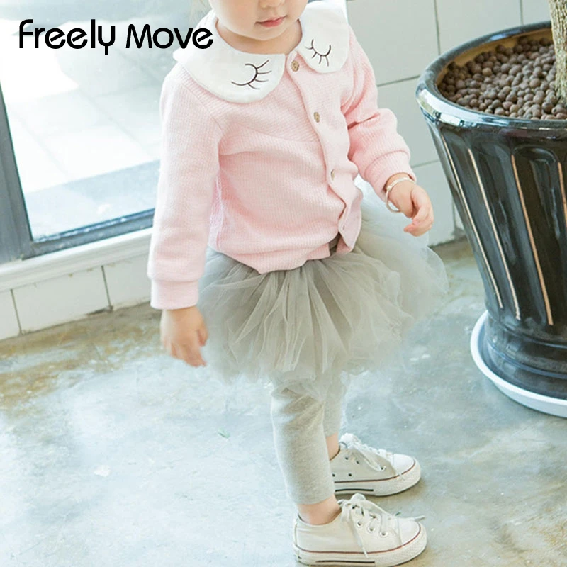 

Freely Move 2022 Fall Cotton Pants Baby Girls Kids Hight Waist Tulle Skirt Skinny Leggings Toddler Ball Gown Party Leggings