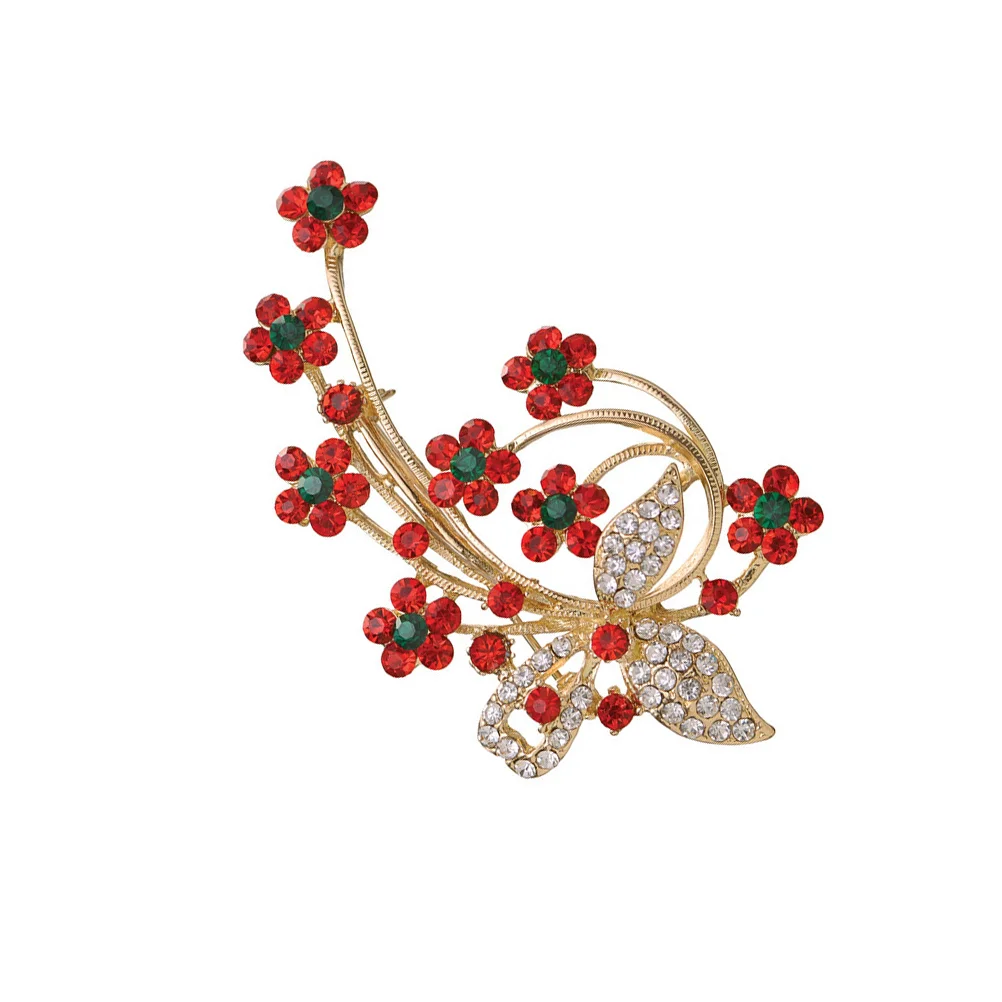 

Brooch Pin Plumflower Breast Accessories Clothesshape Jewelry Alloy Clothing Bouquet Brooches Scarf Crystal Rhinestone Red Clear