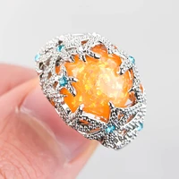 gorgeous stone ring for women fashion yellow crystal engagement wedding anniversary rings fire opal jewelry gift for girlfriend