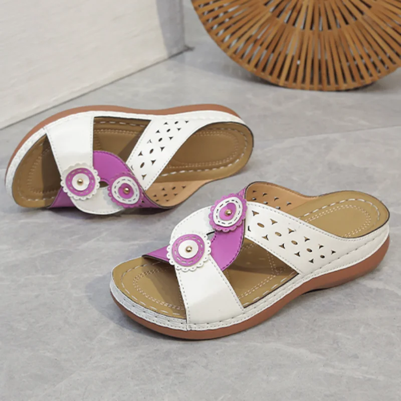 

Plus Size Shoes for Women 2023 Summer Vintage Open Toe Women's Wedges Slippers Retro Anti-Slip Leather Platform Ladies Sandals