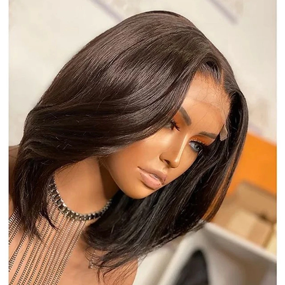 

14 inch Blunt Short Bob Loose Wave Full Lace Front with 4x4 Silk Base Wig For Black Women Babyhair Preplucked Daily Glueless