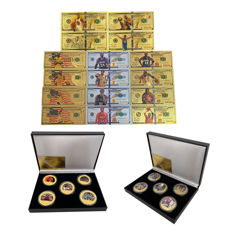 

More famous basketball Stars souvenir Cards Gold Banknotes 100 Dollars Banknote Gold coin For Fans Gift