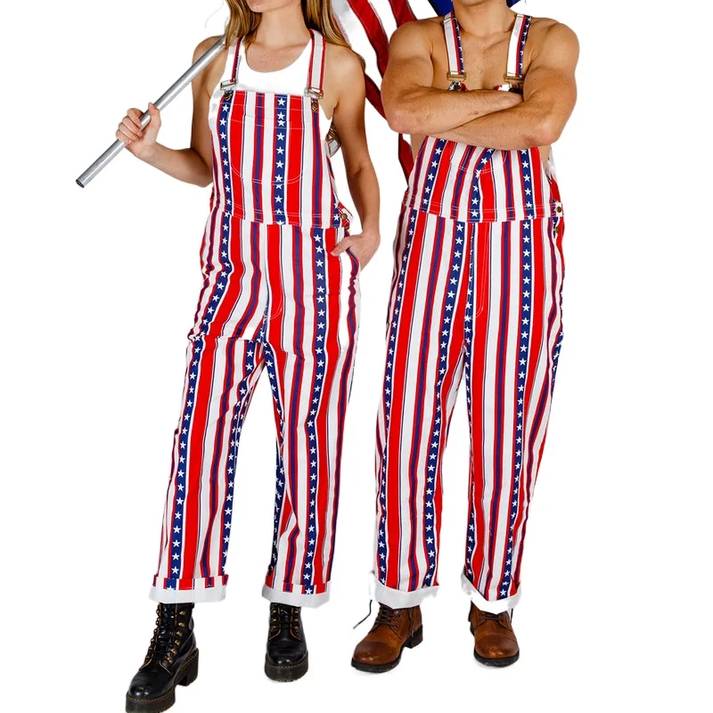Womens Mens American Flag Overalls Pants Rompers 2022 Summer New Outfits Trousers 4th Of July Jumpsuit For Independence Day