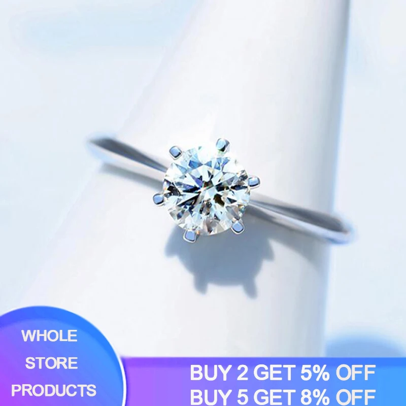 

LMNZB Classic Women White Gold Color Zirconia Imitation Diamond Ring Simple Style 1ct Carat Wedding Jewelry Rings