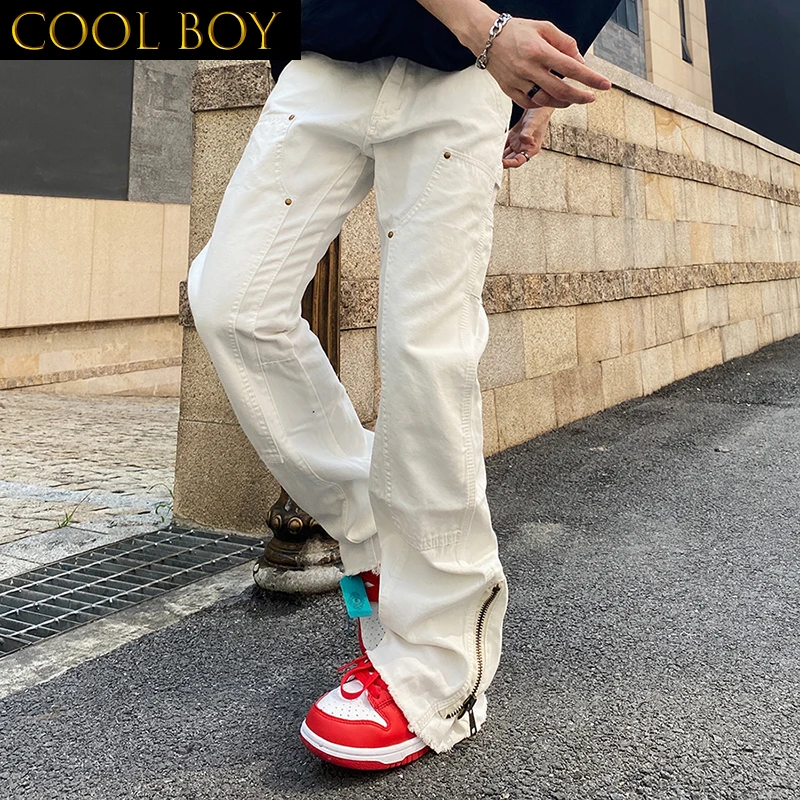 

Прямые свободные мужские джинсы с заклепками, на молнии, в стиле Харадзюку