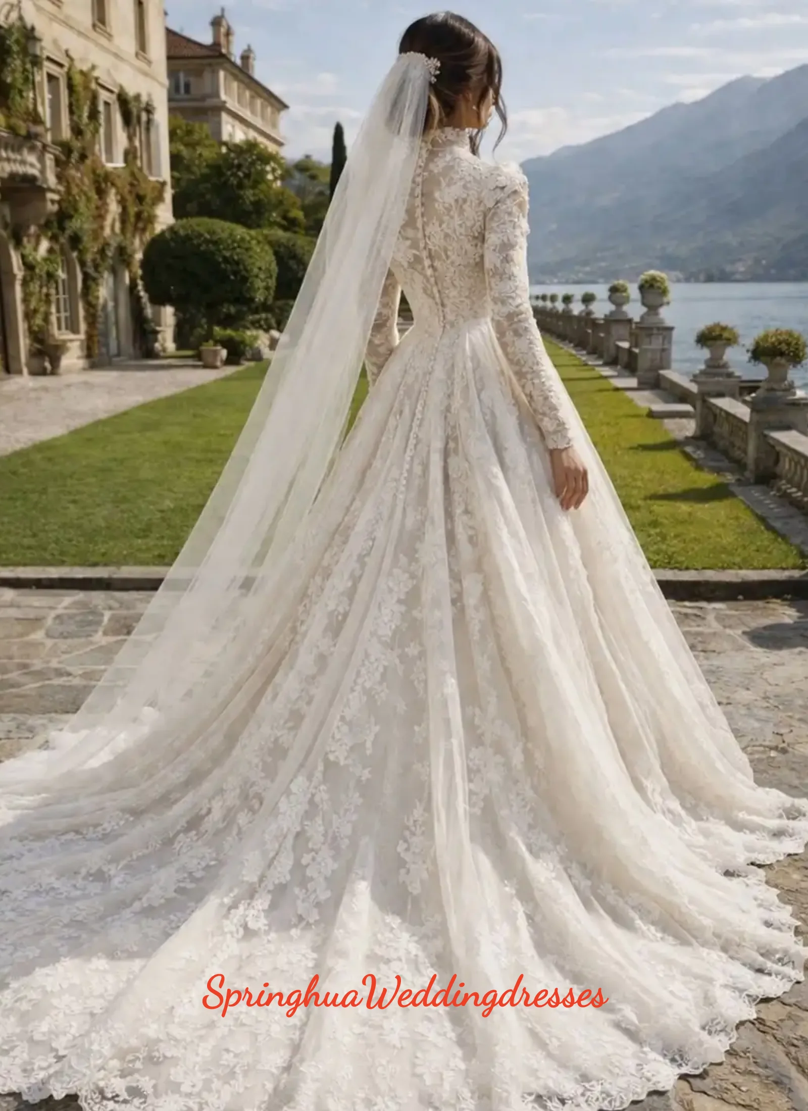 Фото Свадебные платья на заказ 2026: Роскошное винтажное платье Vestidos De Novias Iglesia с кружевом и длинными рукавами, съемное, 2 в 1 №2