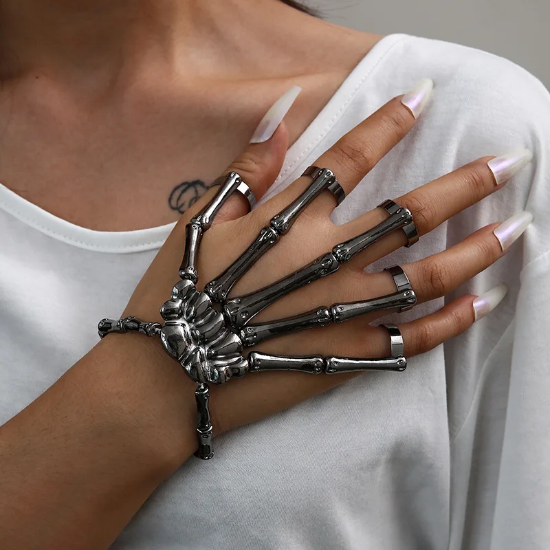 

Steam Punk Skull Skeleton Bracelet For Men Gothic Hand Elasticity Adjustable Couple Women Bangles Jewelry Halloween Gift