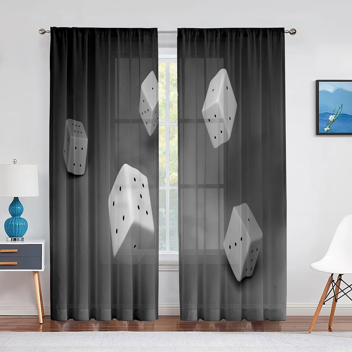 

White Dice Table Games Grey Tulle Curtains for Living Room Bedroom Kitchen Decoration Modern Sheer Voile Curtains Window Drapes