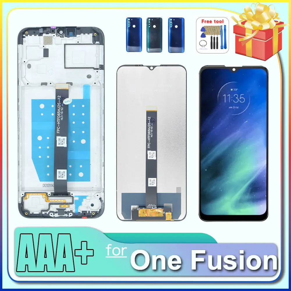 Фото ЖК-дисплей для Motorola Moto One Fusion, сенсорный экран в сборе, замена дигитайзера для Moto One Fusion XT2073 с рамкой №1