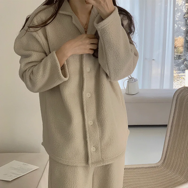 

2023 Winter Warm Lambswool Women Pyjamas Sets Thick Teddy Velvet Pijamas Women Pajama Thick Long Pajamas Set for Women