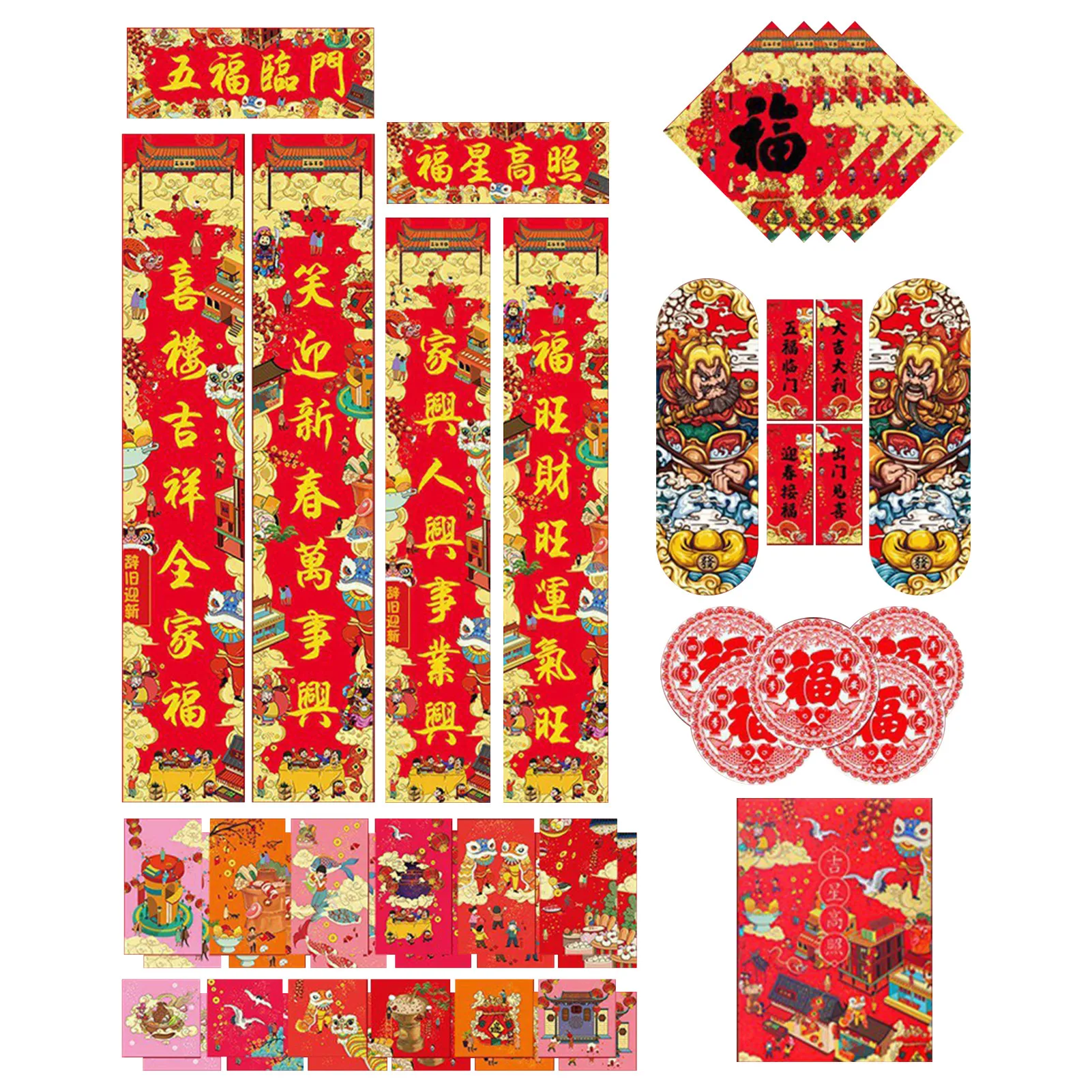 

2022 Chinese New Year Decoration Fu Festival Stickers Tiger Year Door Sticker Spring Couplet Red Envelopes Lunar New Year Party