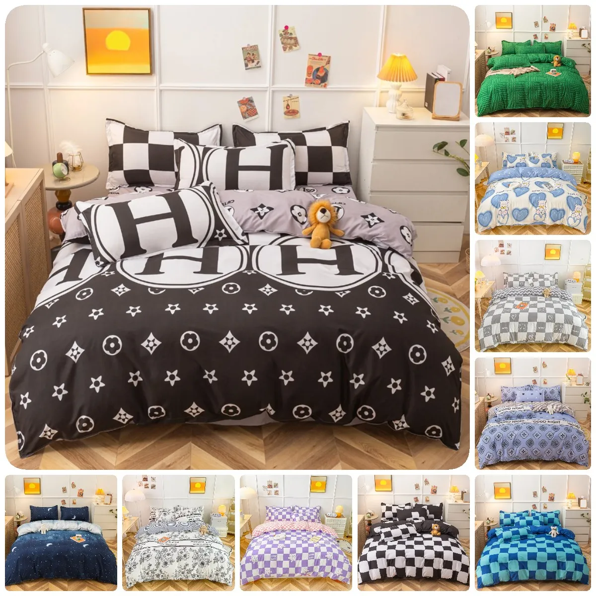 

Оптовая продажа, новый роскошный стильный комплект постельного белья с сетчатым принтом, Комплект постельного белья, пододеяльник, двуспал...