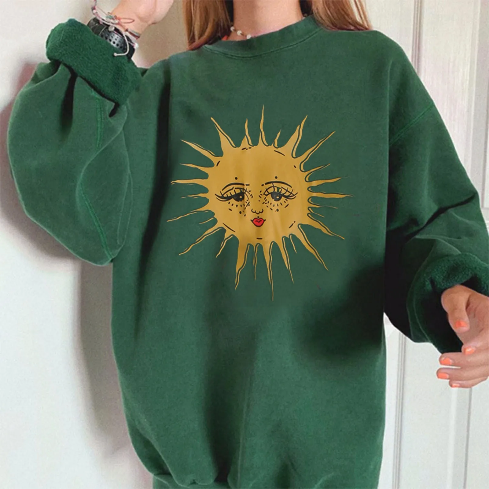 

Womens Long Coat Women's Everyday Print Sweatshirts Long Sweatshirt Letter Print Crew Neck Print Woman Fleece Coat