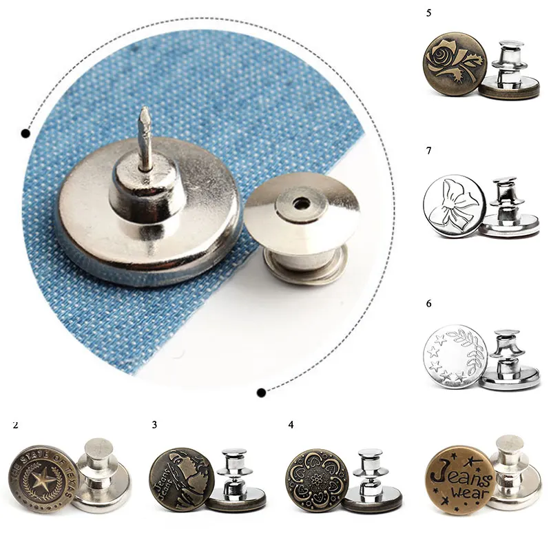 

Detachable Retro Metal Buttons Snap Fastener Pants Pin for Jeans Retractable Button Sewing-Free Buckles Perfect Fit Reduce Waist