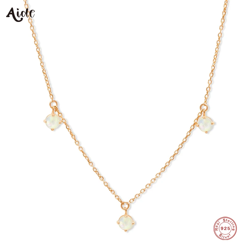 

Aide 925 Sterling Silver Three Round Opal Charms Necklaces For Women Minimalist Chain Choker Stackable Pendant Necklace Jewelry