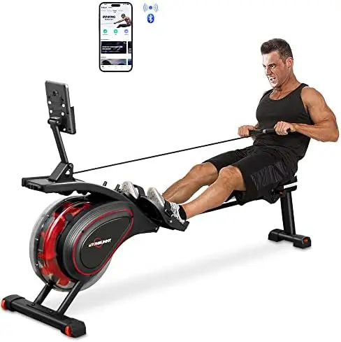 

Rowing Machine with Bluetooth, 330Lbs Weight Capacity Vertical Tank Rowing Machines for Home Use Water Rower with Digital Monito