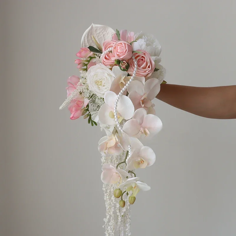 Towoo сладкий розовый элитный свадебный водопад держащий букет имитация