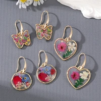 heart dried flowers earrings for women girls transparent resin eternal flowers butterfly drop earrings dangle elegant jewelry